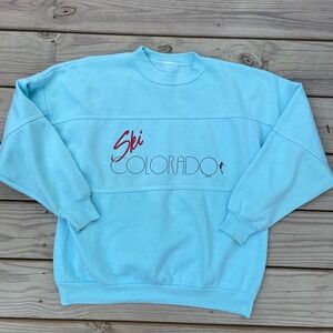 Vintage Ski Resort Colorado Sweatshirt Light Blue Crewneck Graphic Pullover LG